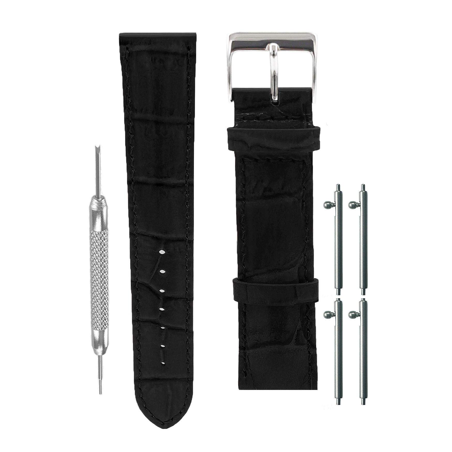 <transcy>Lederriemen 18mm Schwarz | Schwarz (Mehrmarkenersatz)</transcy>