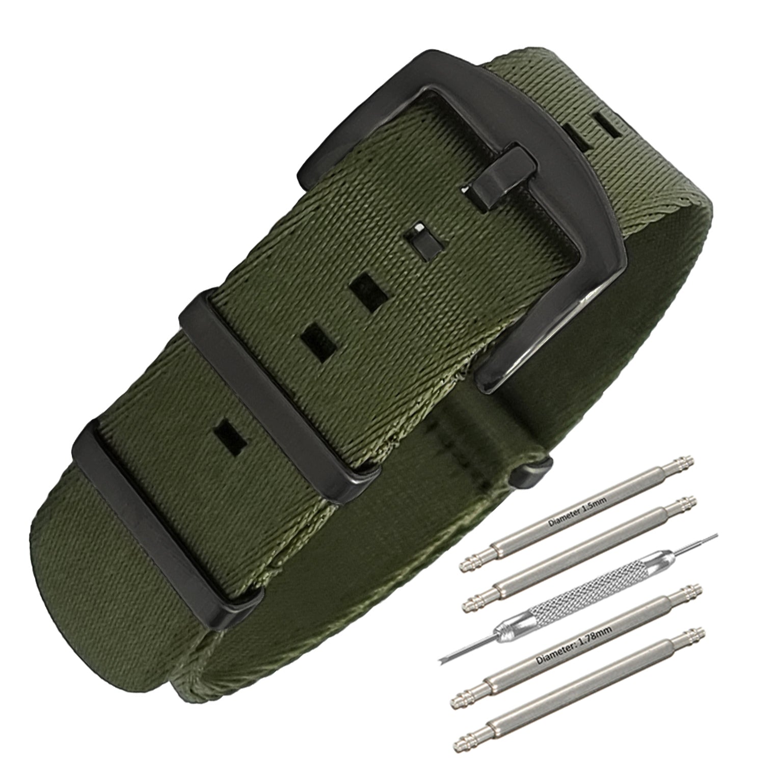 NATO Nylon Armeegrün / Schwarze Schnalle - Weich - Uhrenarmband - Herren