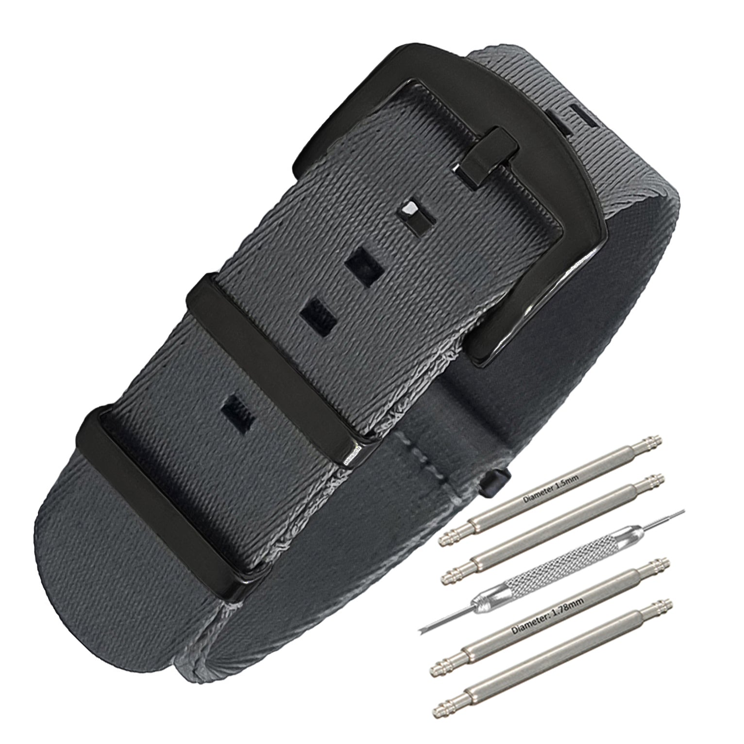 NATO Nylon Grau / Schwarze Schnalle - Weich - Uhrenarmband - Herren