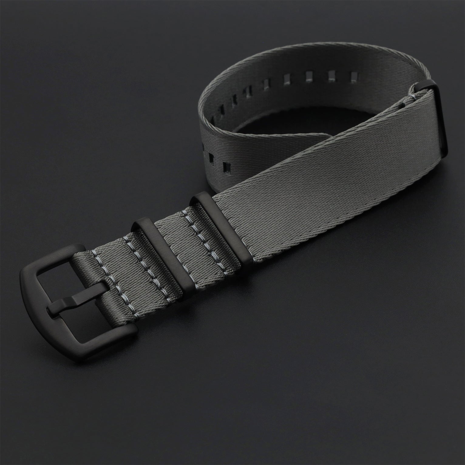NATO Nylon Grau / Schwarze Schnalle - Weich - Uhrenarmband - Herren