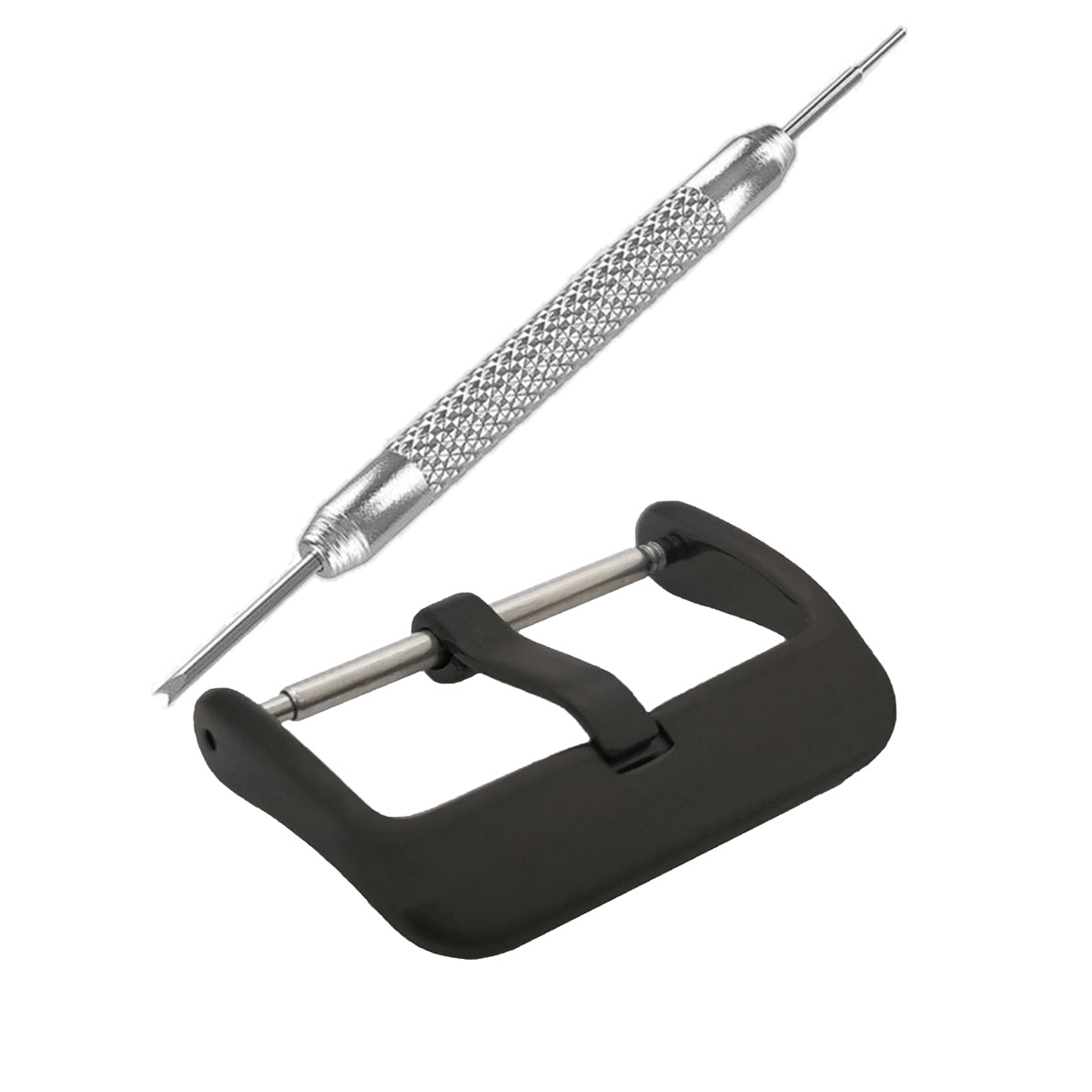 Schwarze Schnalle, Schlaufenverschluss für Uhrenarmband – 3 mm breiter Stift – abgerundetes Vorderprofil – 16 mm bis 30 mm