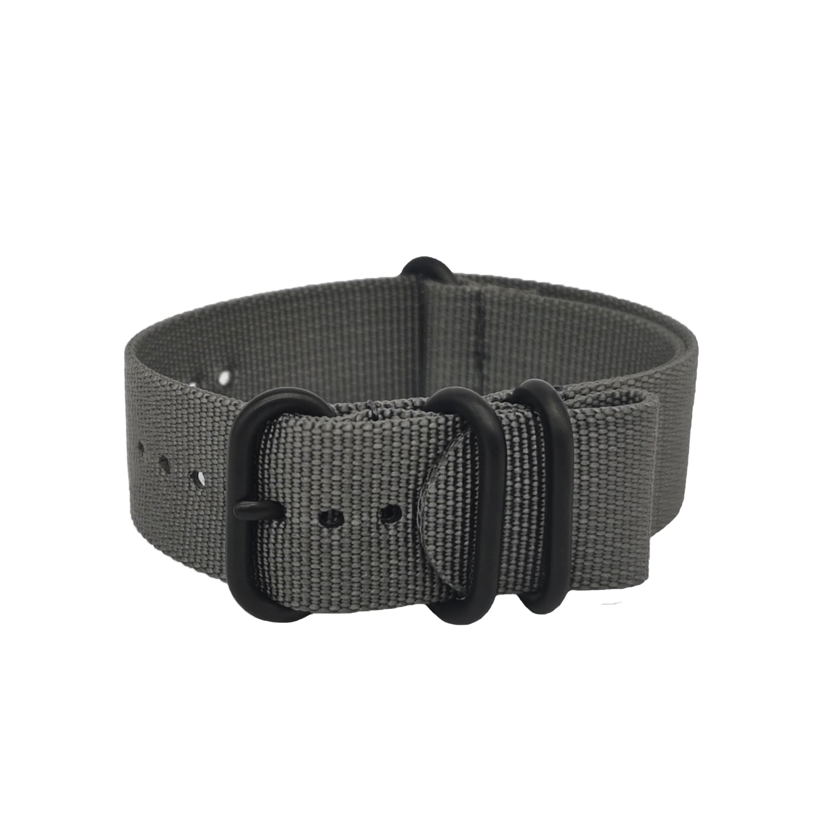 ZULU Nylon Gris / Boucle Noir - Bracelet de montre - Homme - Raide et épais 2mm