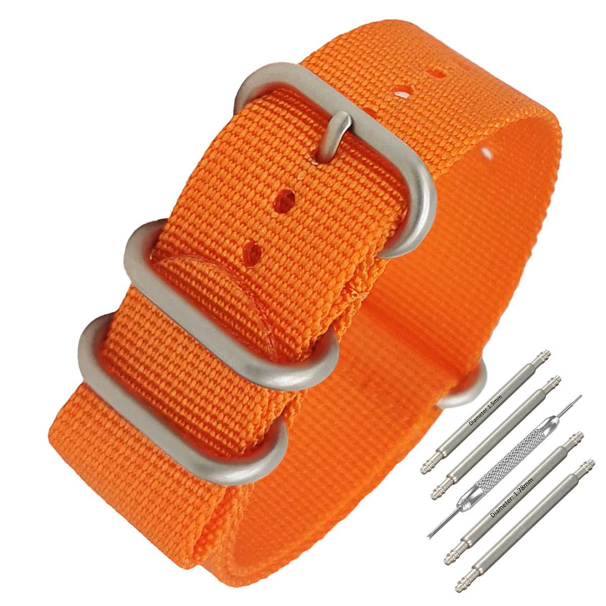 ZULU 24 mm Nylon-Nato-Armband – Orange / Satin-Schnalle – Herren – 2 mm dickes, steifes Armband